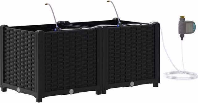 Berkfield Home Garden Planters with Water Irrigation System, 2 Pack, Black