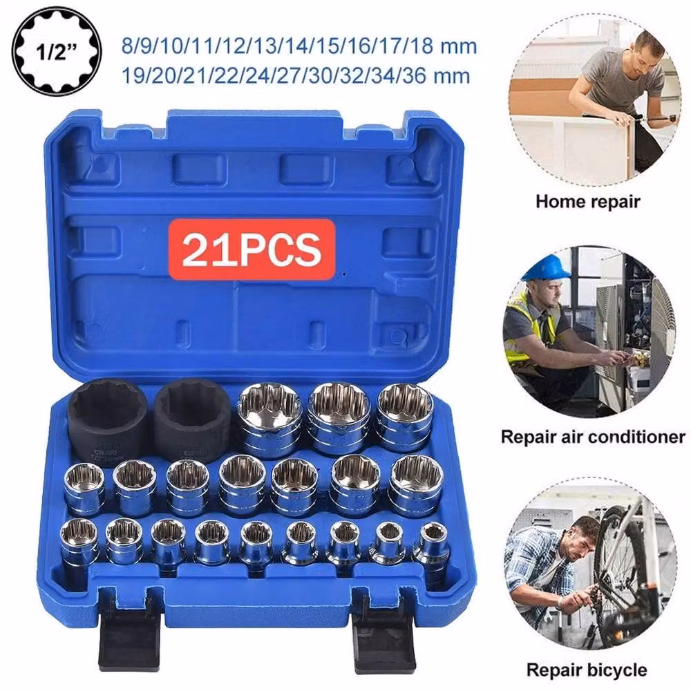 Nordara 21-Piece 1/2 Inch 8-36mm Multi-Tooth Socket Set in Silver and Black Chrome Vanadium – 4
