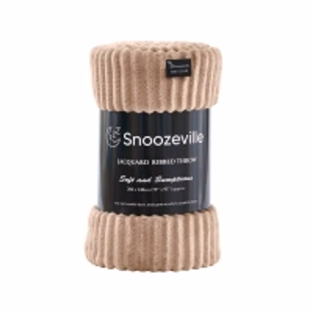 Dyzi Large Supersoft Ribbed Jacquard Fleece Throw Blanket in Light Brown, W: 200 cm, D: 240 cm – 4