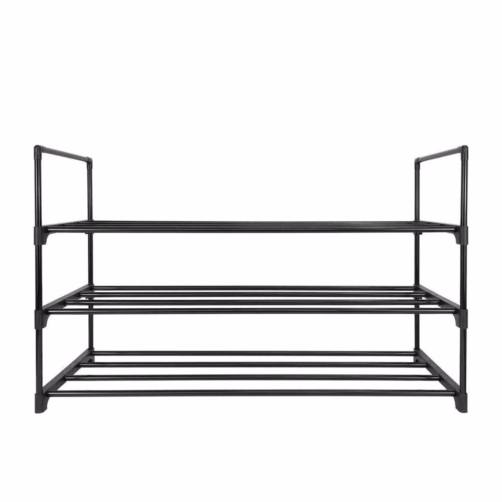 SPETLEK 3 Tier Metal Shoe Rack Storage Organiser, Black, W/D/H: 90 x 30.5 x 55 cm – 2