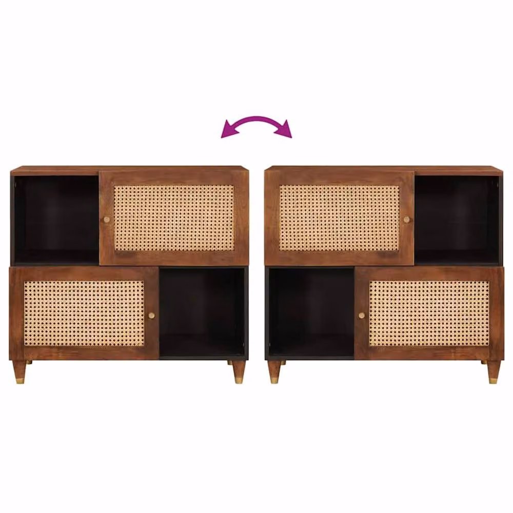 Berkfield Brown Mango Wood and Cane Media Storage Cabinet – 6