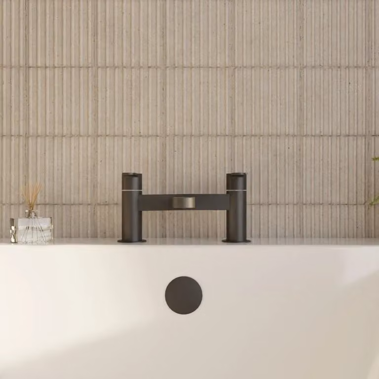 Balterley Round Deck Mounted Two Handle Bath Filler Tap in Matt Black