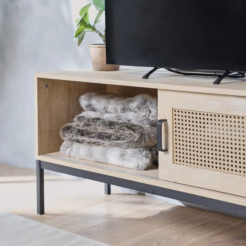 EONLION Boho Rattan and Metal TV Unit Cabinet in Brown and Black, W/D/H: 120 x 38 x 52 cm – 3