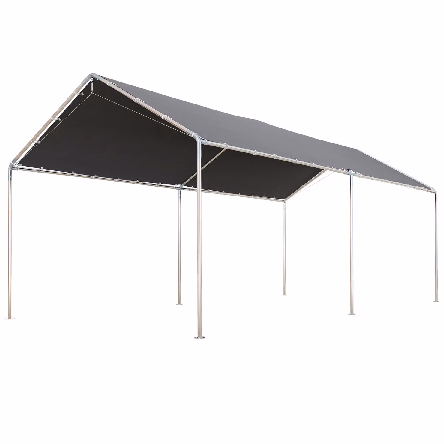 Outsunny Grey 2-Room Heavy Duty Carport Garage Shelter with Galvanised Steel Frame – 3