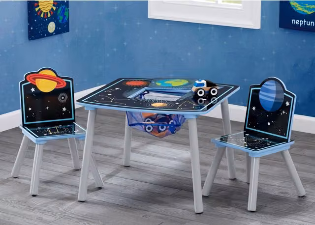 Delta Children Multicolour and Blue Wooden Childrens Table and Chairs Set with Play Wells