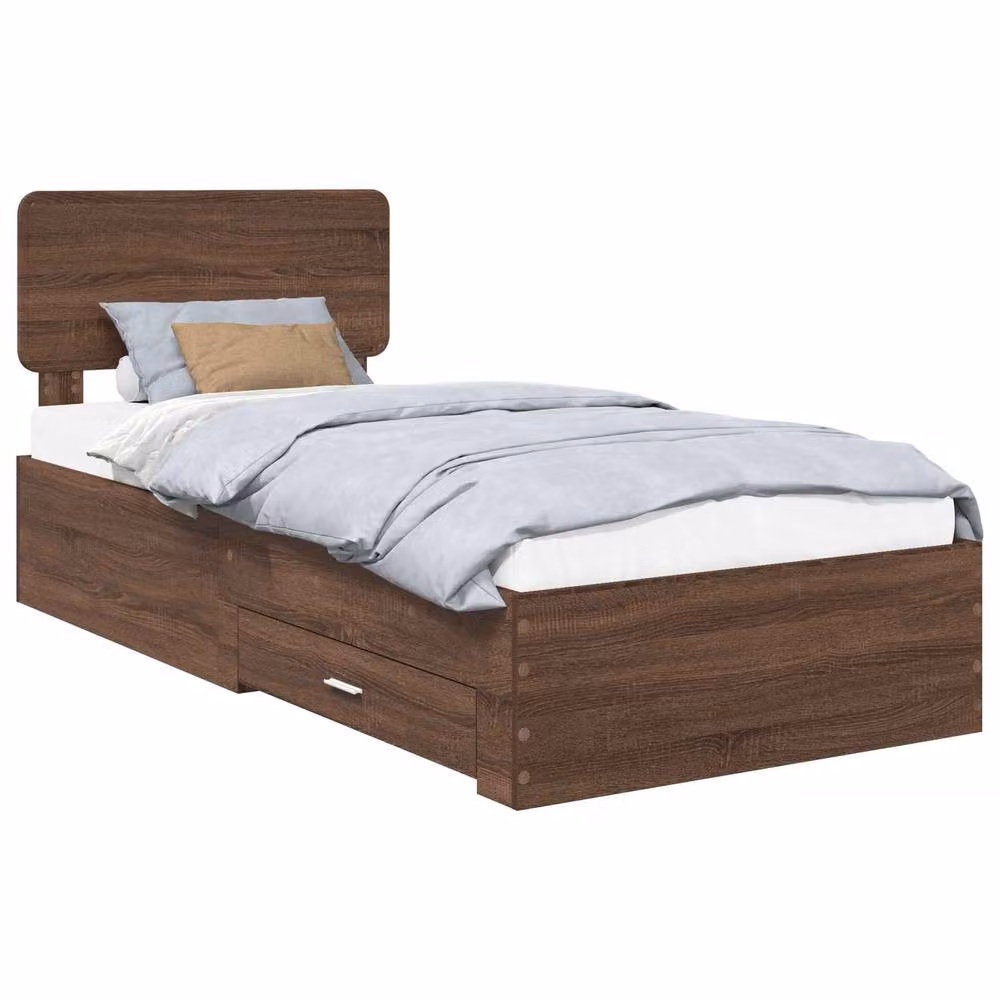 Berkfield Home Bed Frame with Headboard in Brown Oak, Engineered Wood, W: 75 cm, L: 190 cm – 2