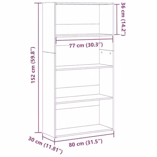 vidaXL Rustic Old Wood Bookcase in Brown, W/D/H: 80 x 30 x 152 cm – 2