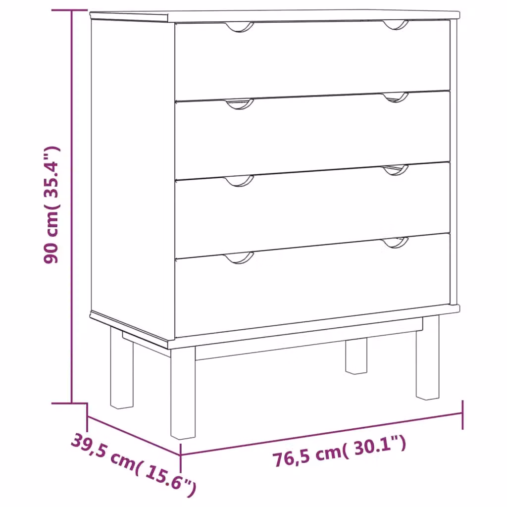 Berkfield Home OTTA Drawer Cabinet in Brown and Grey Solid Pine Wood, W: 76.5 cm, D: 39.5 cm, H: 90 cm – 3