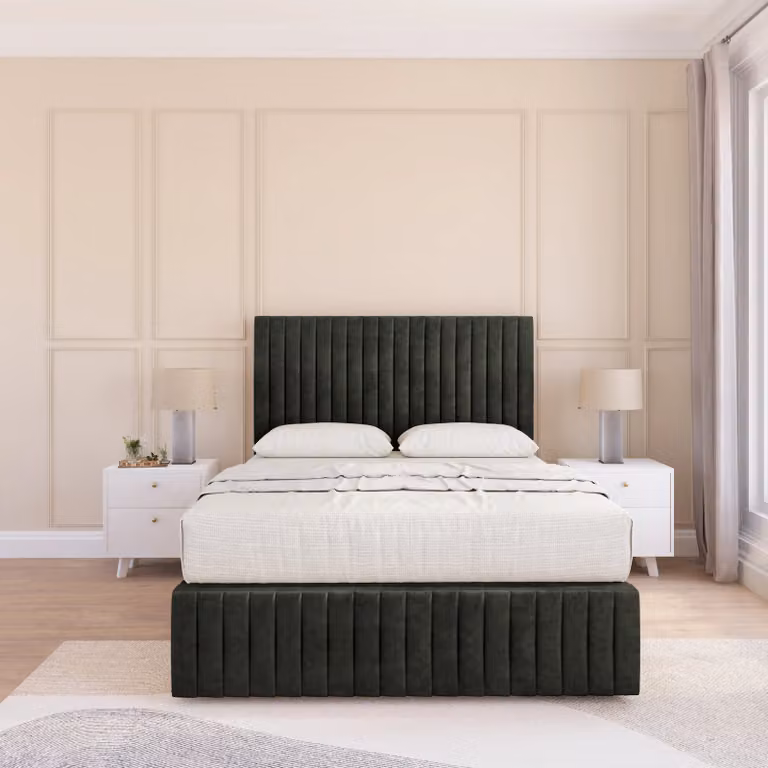 Sloomy Madison Divan Bed Base with 26 inch Struts Headboard and 12 inch Footboard, Grey Velvet Upholstered, W/D/H: 90 x 200 cm