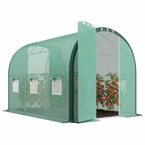 Outsunny Green Walk-in Polytunnel Greenhouse with Hinged Doors and Windows – 1