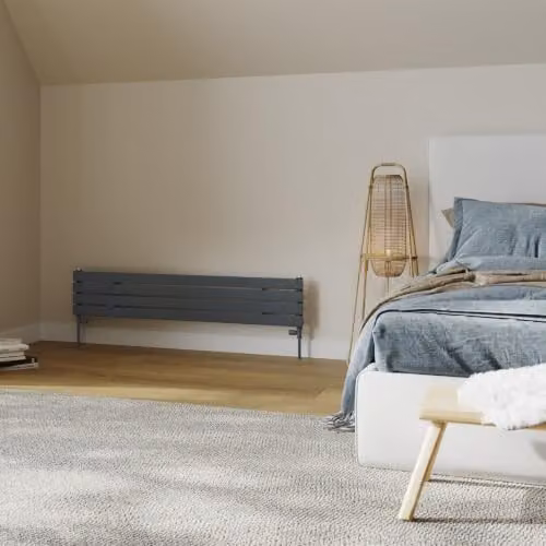 UK Radiators Typhoon Axis Anthracite Horizontal Designer Single Panel Radiator W: 140 cm, H: 27.2 cm – 2