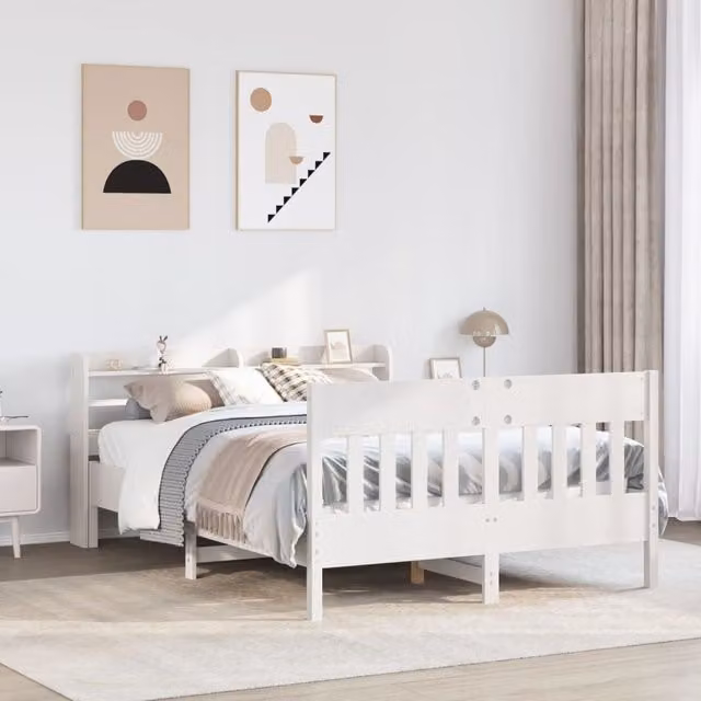 Berkfield Home King Size Solid Wood Pine Bed Frame in White, W/D/H: 150 x 200 cm