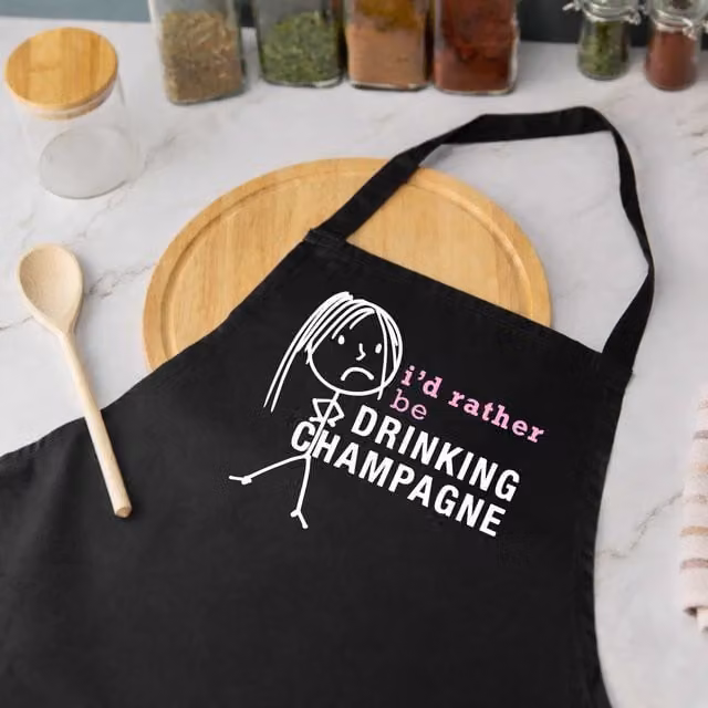 60 Second Makeover Women's I'd Rather Be Drinking Champagne Apron in Black – 1