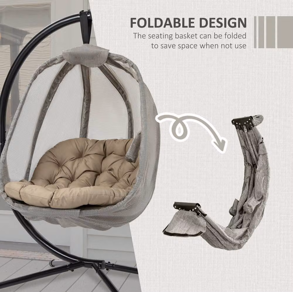 STILVORA Hanging Egg Chair with Stand and Cushion in Beige – 4