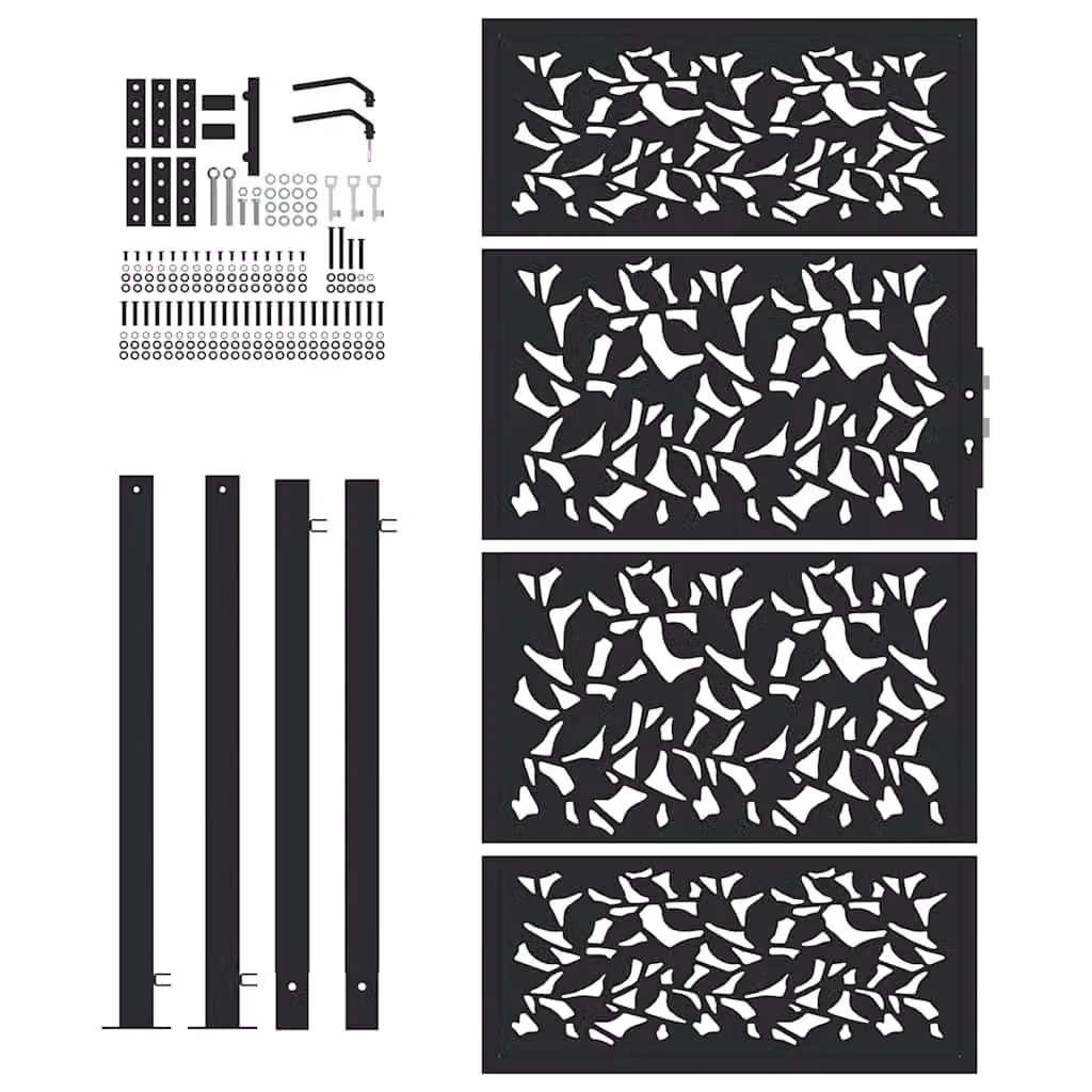 Berkfield Black Steel Garden Gate with Leaf Design, W: 105 cm, H: 180 cm – 3