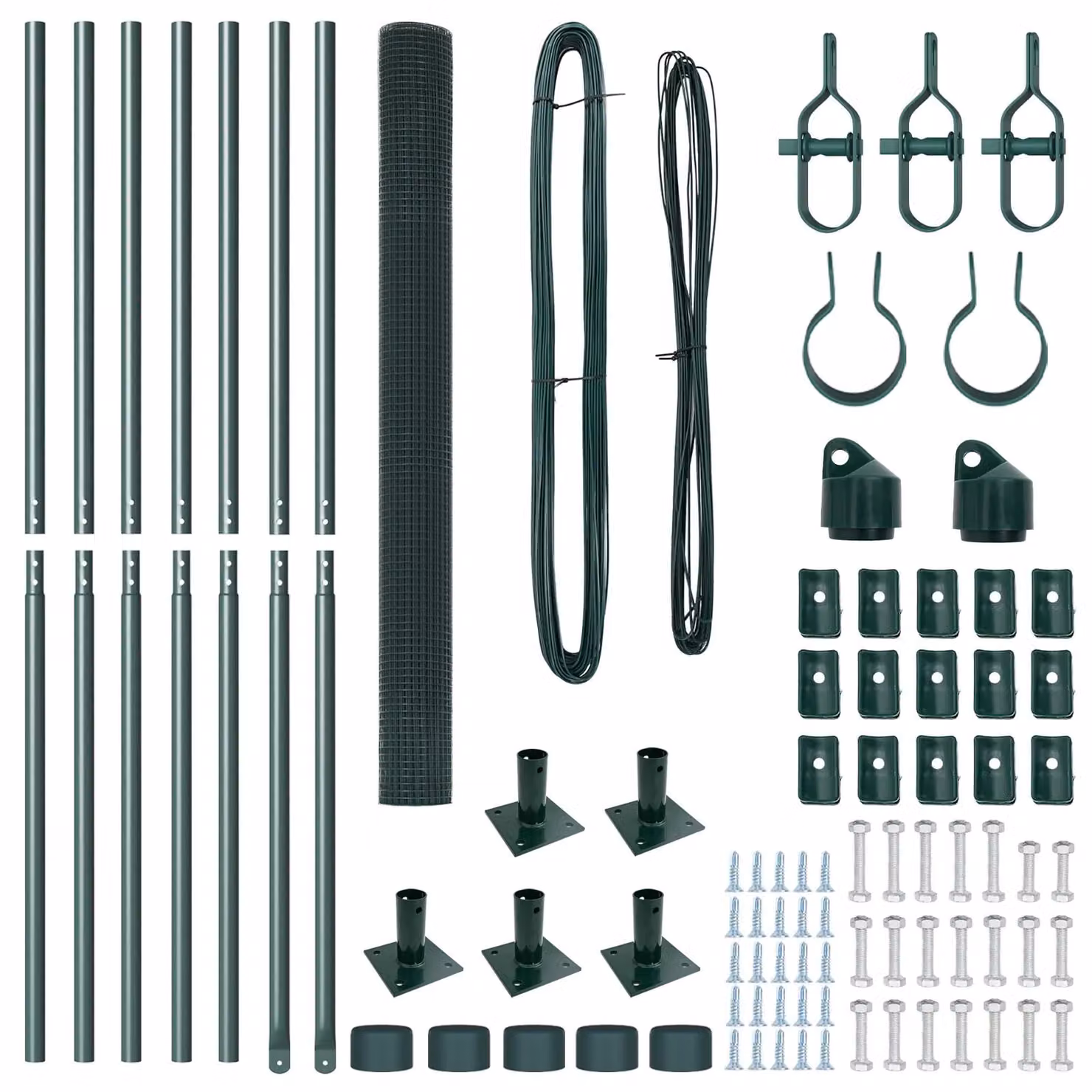 Berkfield Home Green Powder-Coated Steel Welded Wire Fence with 7 Flanged Posts, W: 10 m, H: 1.5 m – 4