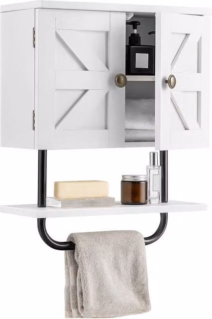 Gymax White Wall-Mounted Bathroom Medicine Cabinet with Mirror and Internal Shelves – 1
