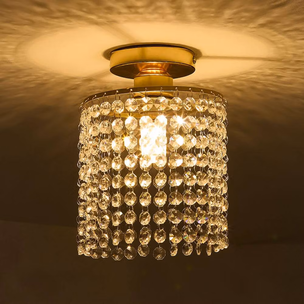 Living and Home Crystal Semi-Flush Mount Ceiling Light in Gold/Brass – 3