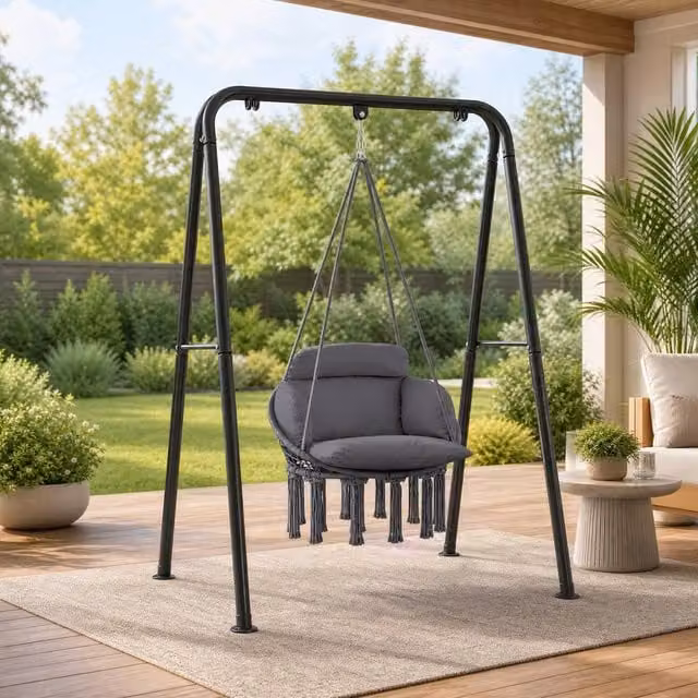 STILVORA Egg Hanging Lounge Chair with Soft Cushion and Metal Frame, Grey