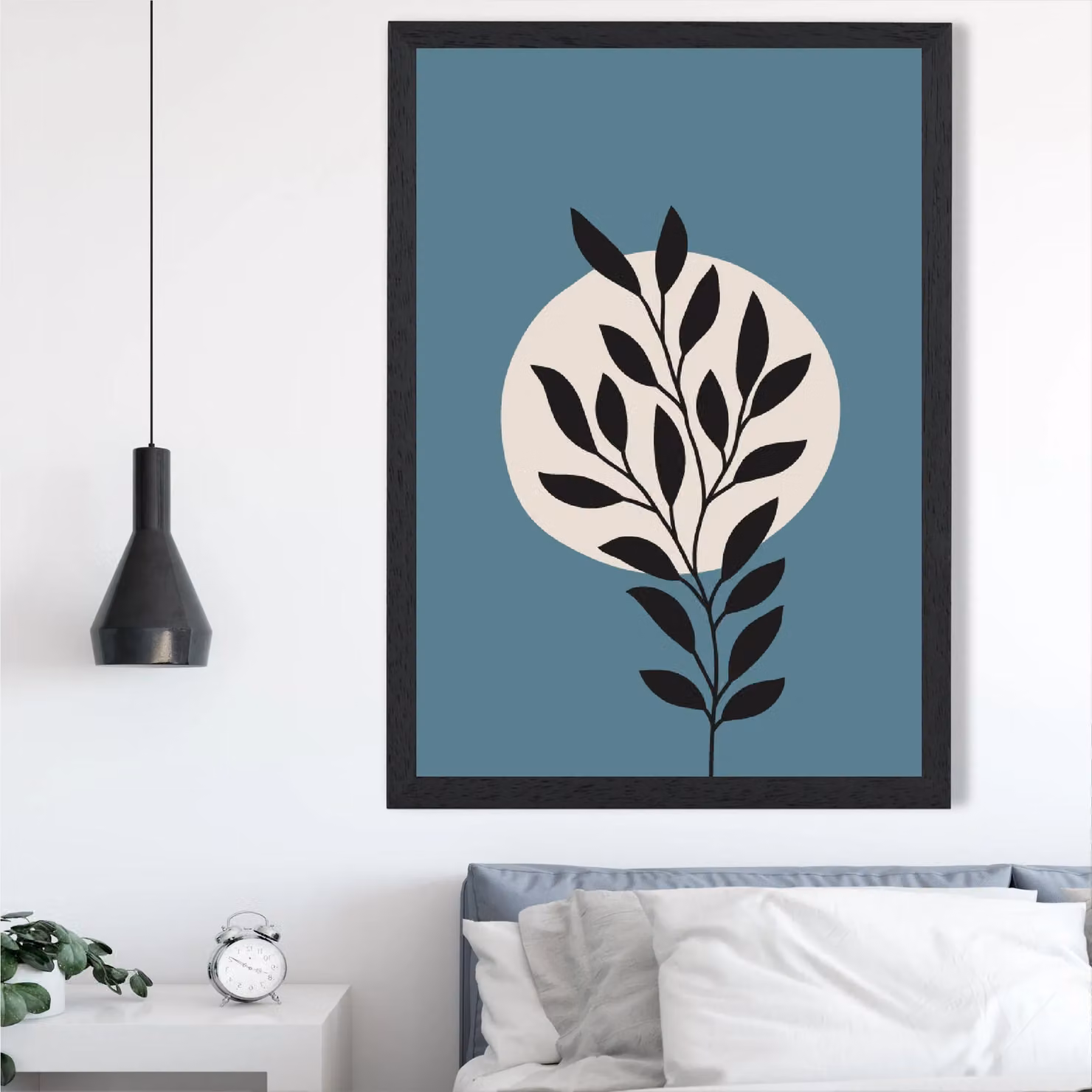 ARTZE Blue and Beige Boho Graphical Floral Framed Print with Black Frame, A4 – 2