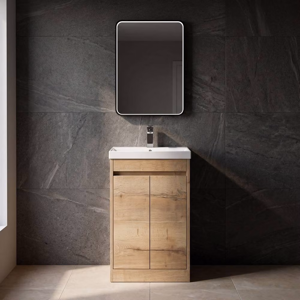 Balterley Chartley 2 Door Vanity Unit with Thin-Edge Basin in Autumn Oak Brown, Width: 50 cm – 5