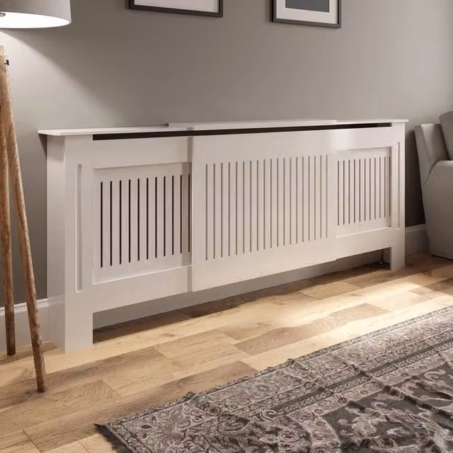 Temprazo White Vertical Slat Style MDF Radiator Cover H 212 cm x W 152 cm
