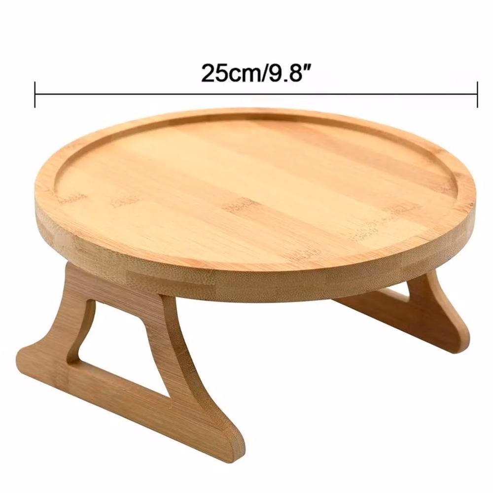 EONLION Brown Bamboo Armchair Folding Tray and Drink Holder Serving Table – 2