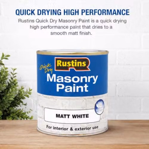 Rustins Matt White Masonry Dispersion Paint, 500 ml – 2