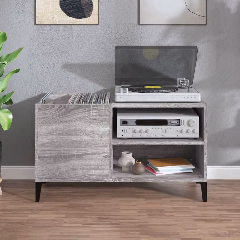 Berkfield Home Record Cabinet in Grey Sonoma, W/D/H: 84.5 x 38 x 48 cm