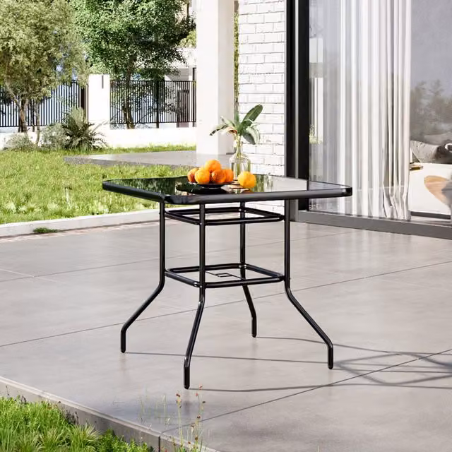 Breeins Modern Black Tempered Glass Garden Table W: 80 cm, D: 72 cm, H: 72 cm