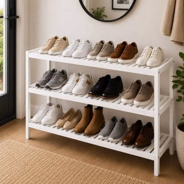 Keplin 3-Tier Bamboo Shoe Rack in White