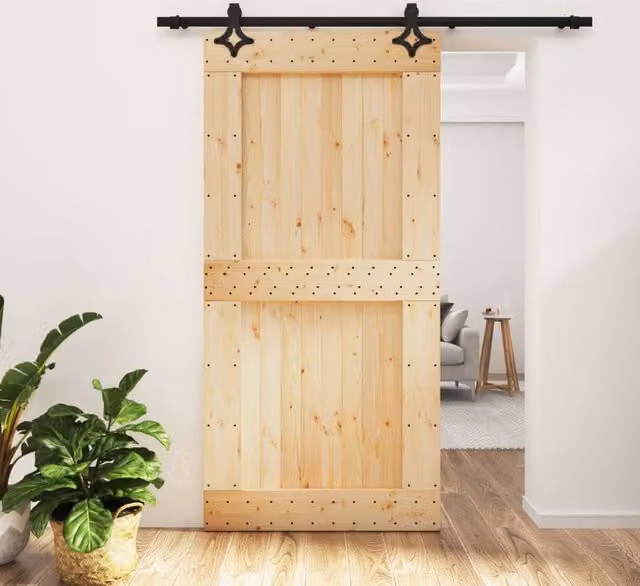 Berkfield Home Modern Sliding Door with Hardware Set, Solid Natural Pine Wood, W: 100 cm, H: 210 cm
