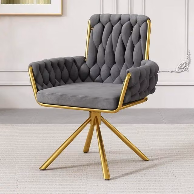Chilli Seating Grey Velvet Swivel Dining Armchairs with Armrests