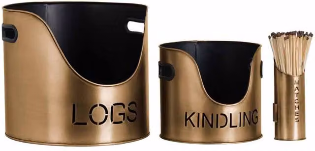 Lemon Pavilion Furniture and Decor Metal Logs and Kindling Buckets and Matchstick Holder, Bronze, H: 32 cm