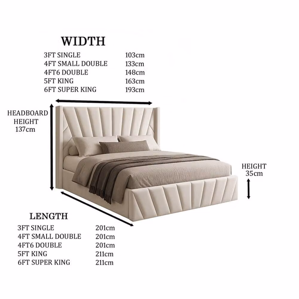 Desire Deco Novada Luxury Plush Velvet Upholstered Bed Frame in Cream, Single (W: 90 cm, L: 200 cm) – 2
