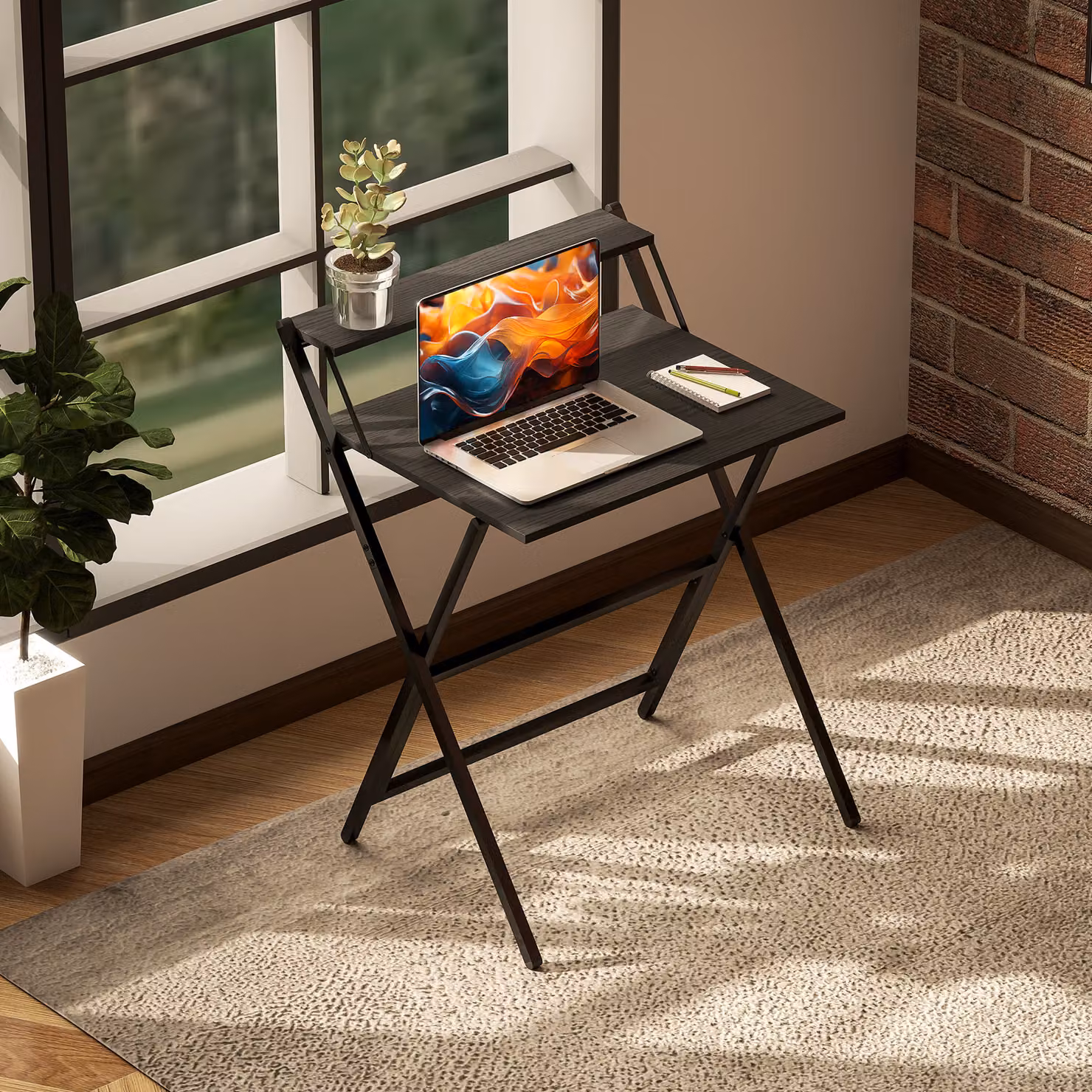 HOMCOM Black Folding Computer Desk with Monitor Shelf, W: 70 cm, H: 86.5 cm – 7