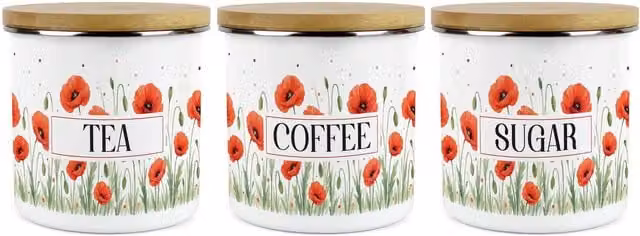 Purely Home Red Summer Poppies Floral Airtight Ceramic Kitchen Canister Set of 3