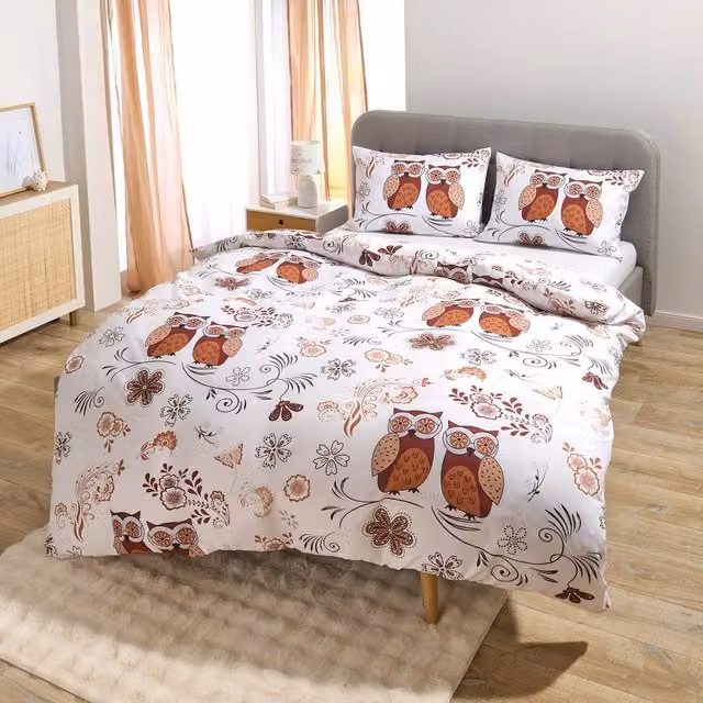 Eldo Reversible Owl Print 2-Piece Duvet Set and Pillowcase, White and Multicolour, 100% Polyester, W: 90 cm, L: 200 cm
