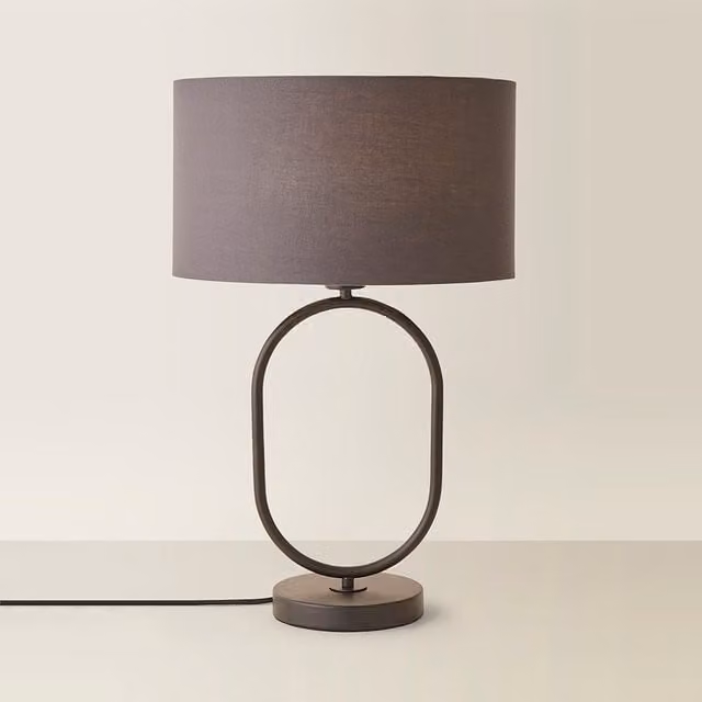 ValueLights Antonia Matte Metal Oval Table Lamp with Fabric Drum Shade in Grey