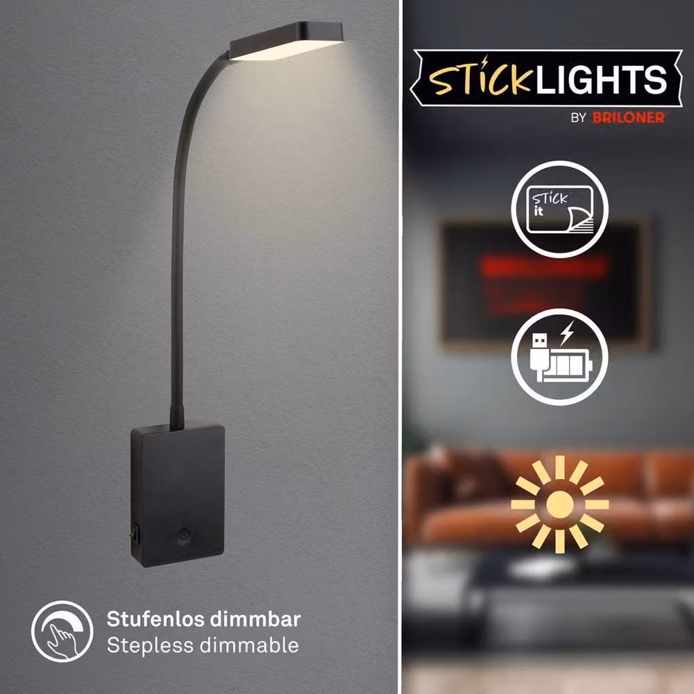 Briloner Sticklights Rechargeable LED Wall Light, Black, W/D/H: 50 x 6 x 3 cm – 2