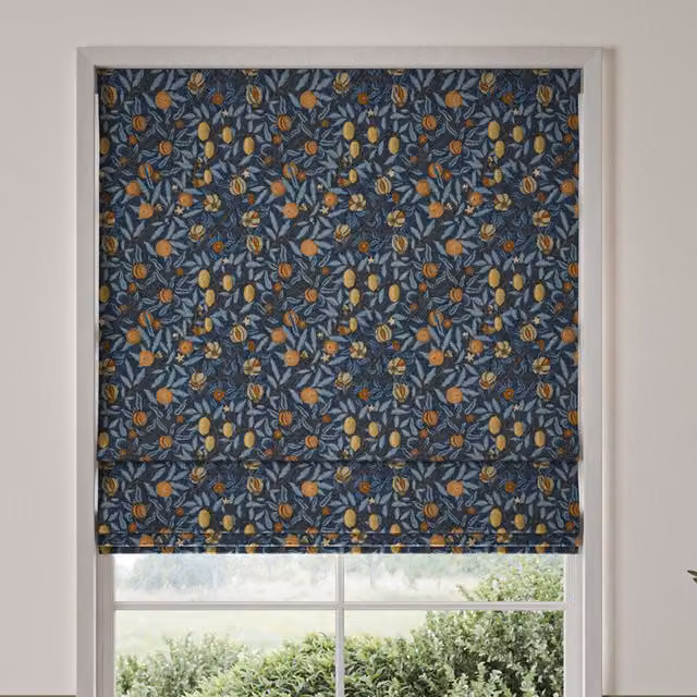 William Morris Fruit Velvet Made To Measure Roman Blind in Midnight Blue Floral Pattern