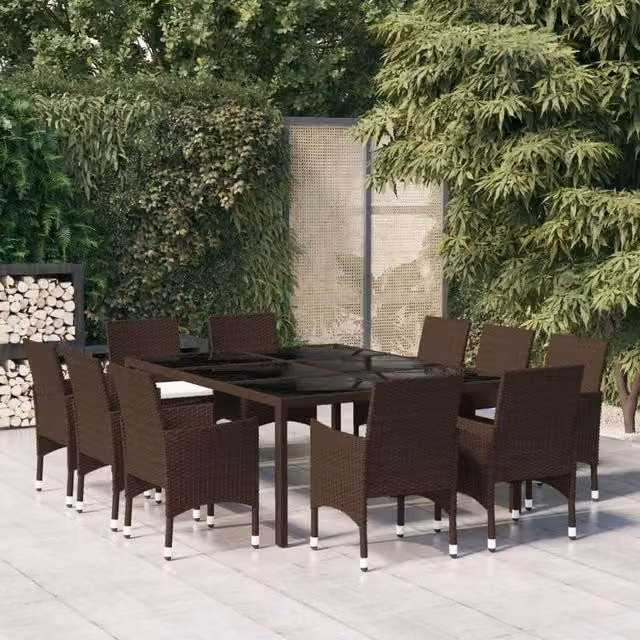 Berkfield Home 11 Piece Brown Poly Rattan Garden Dining Set