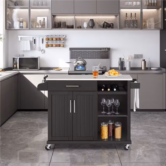 Yaheetech Large Modern Kitchen Cart on Wheels in Black