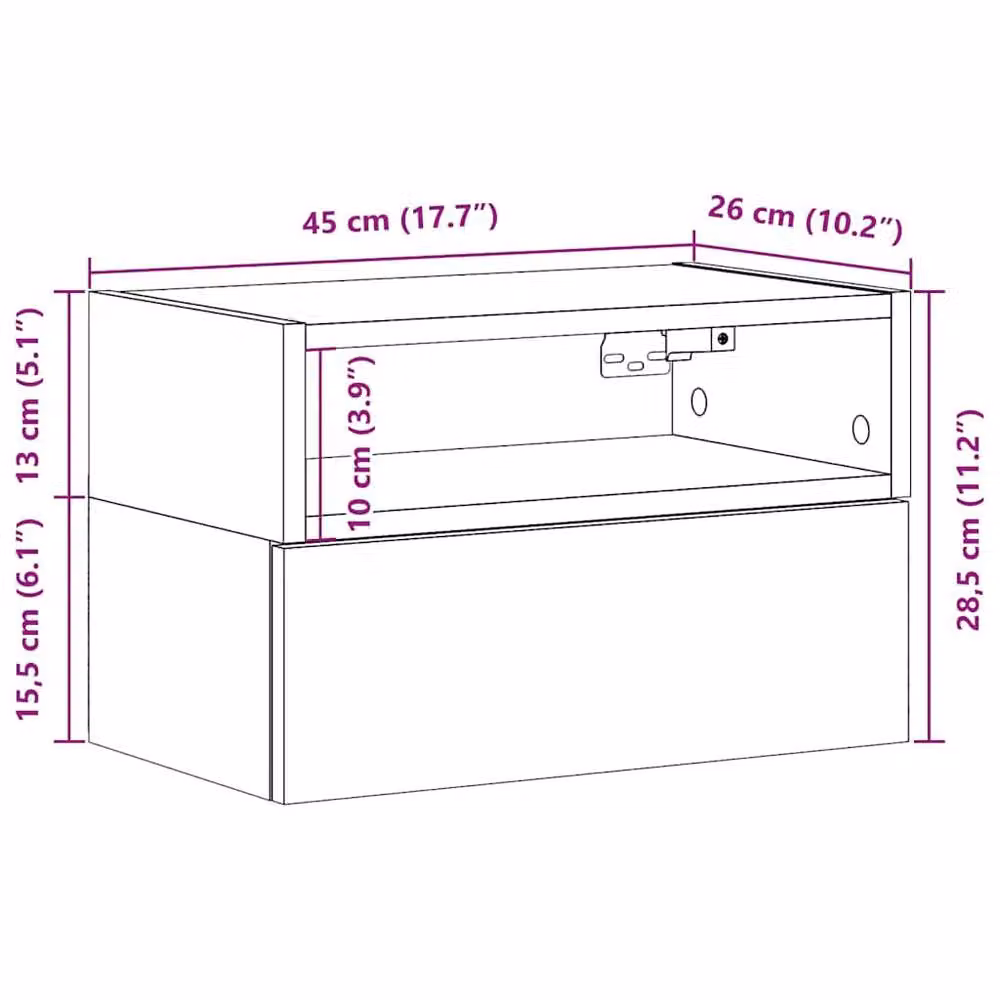 Berkfield Home Set of 2 Modern Wall-mounted Bedside Cabinets in Black, W/D/H: 45 x 26 x 28.5 cm – 7