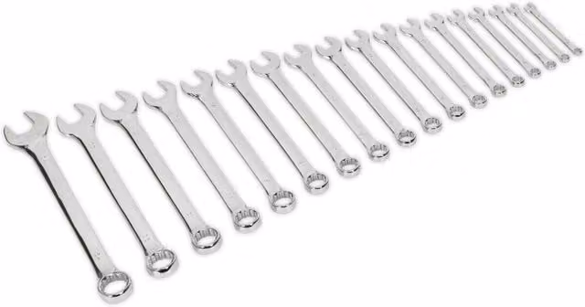Loops 18pc Slim Handled Combination Spanner Set in Silver and Multicolour Chrome Vanadium Steel – 1