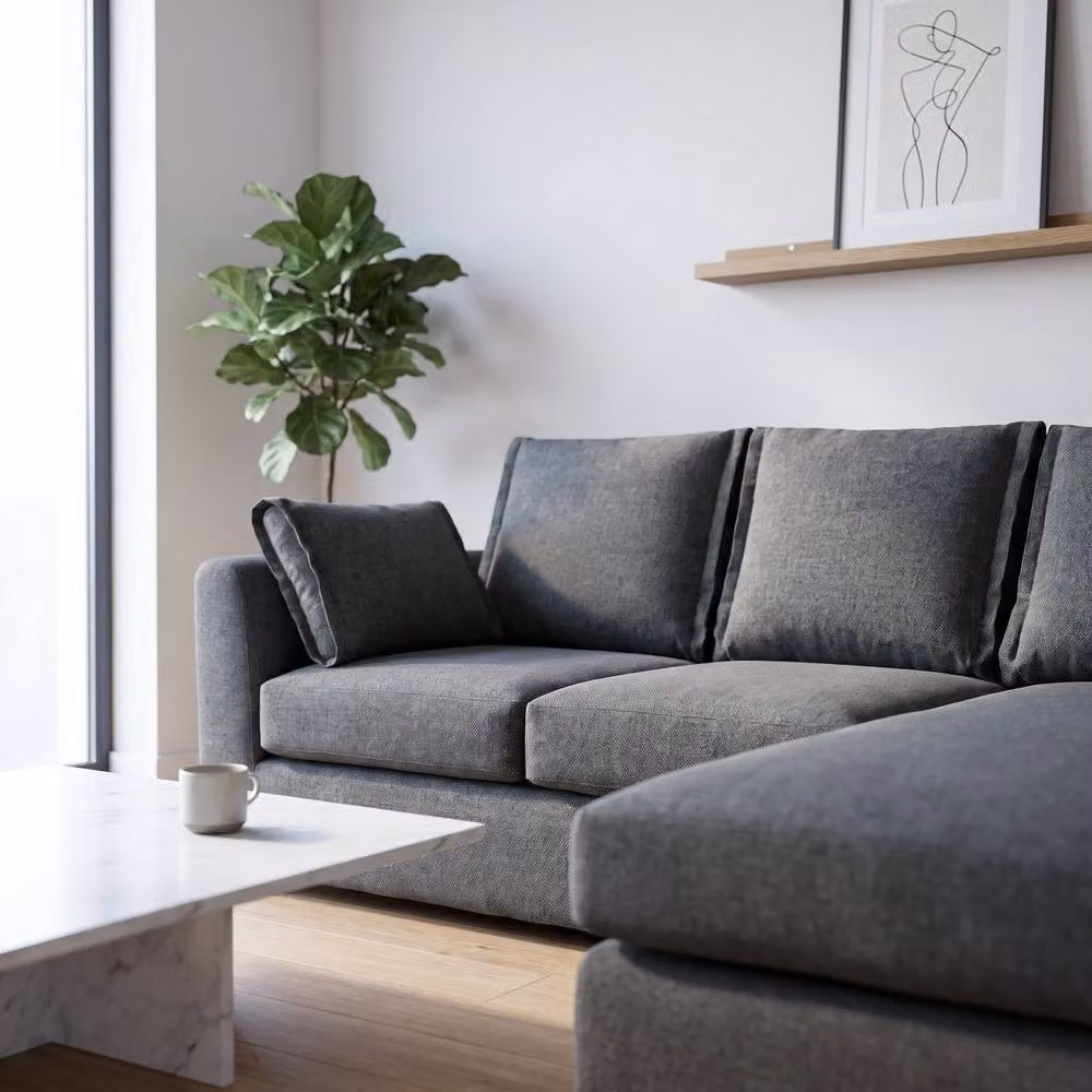 Abakus Direct Sydney Relaxed Linen Corner Sofa, Right Facing with Plush Chaise, Grey – 3