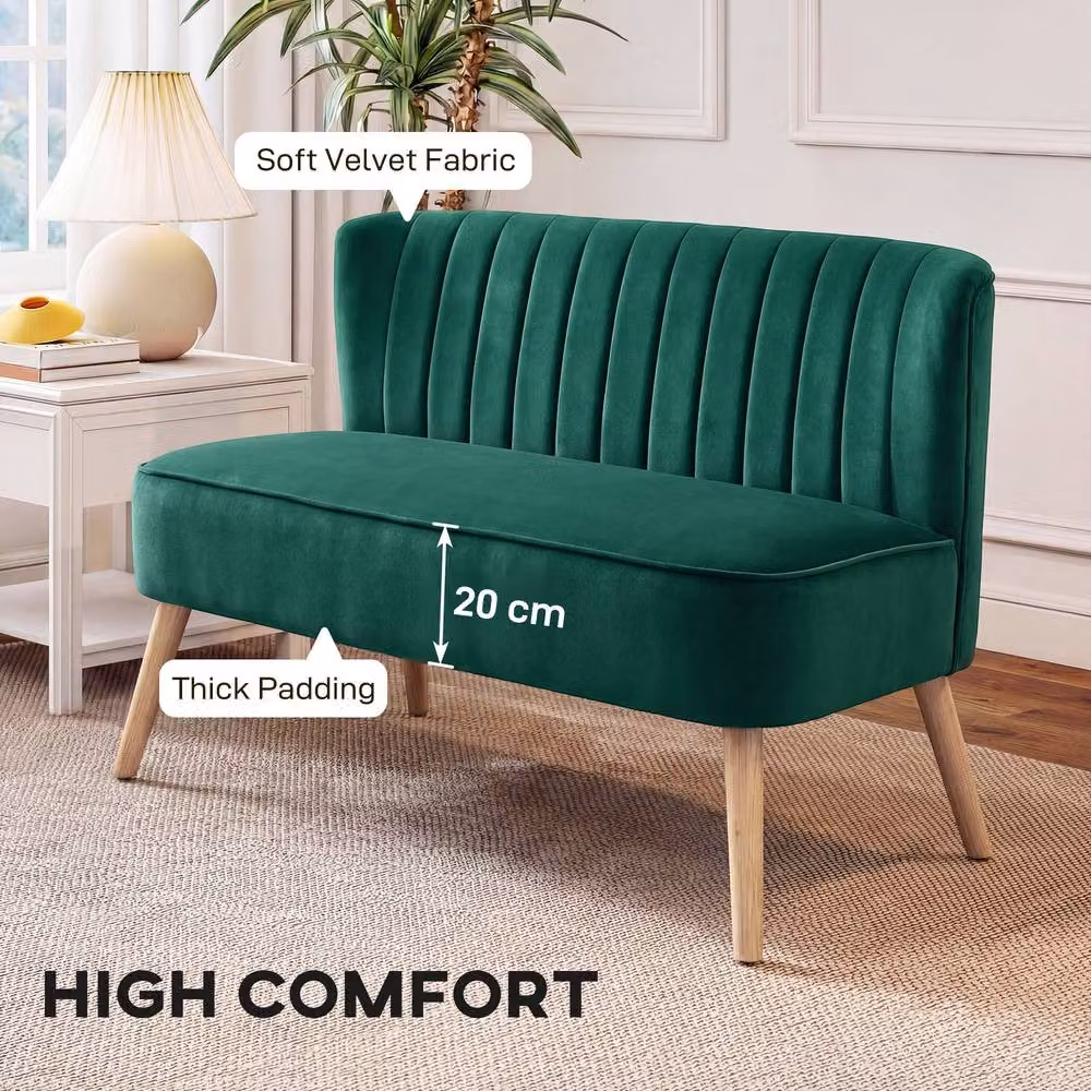 HOMCOM 2 Seater Velvet Loveseat Sofa in Dark Green, Width: 117 cm – 3