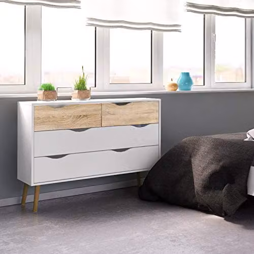 Furniture To Go Oslo Scandinavian Chest of 4 Drawers in White and Oak, W/D/H: 81.7 x 39.1 x 29.4 cm – 3