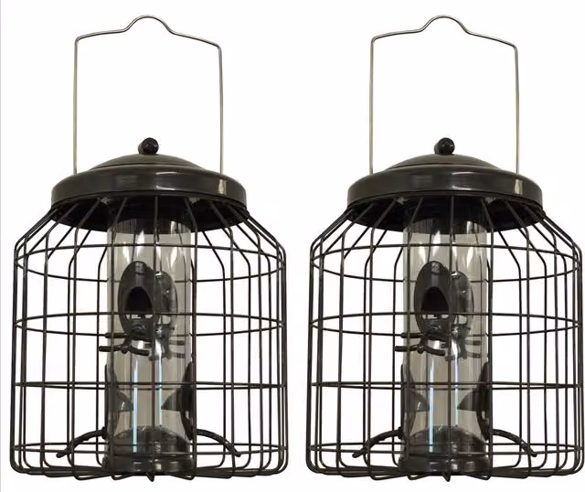 Heavy Duty Squirrel Proof Hanging Bird Seed Feeder in Grey and Black