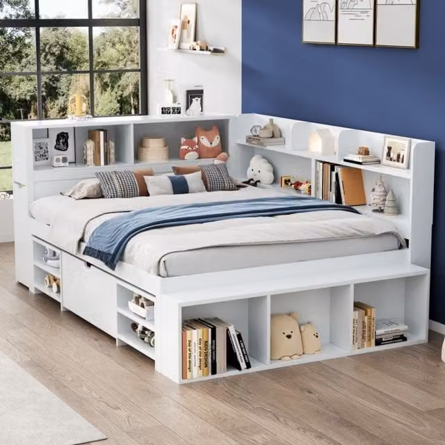AKA Single Multifunctional Childrens Bed with Drawers and Bedside Shelf in White